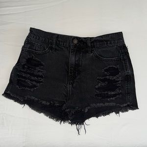 Hollister Black Wash Ripped High Rise Short Shorts